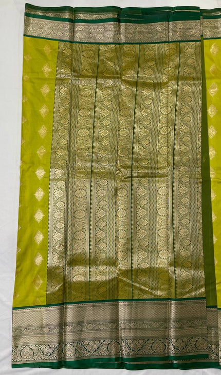 Semi Kanjivaram Silk Saree – Lime Green with Green Zari Border|S21_7