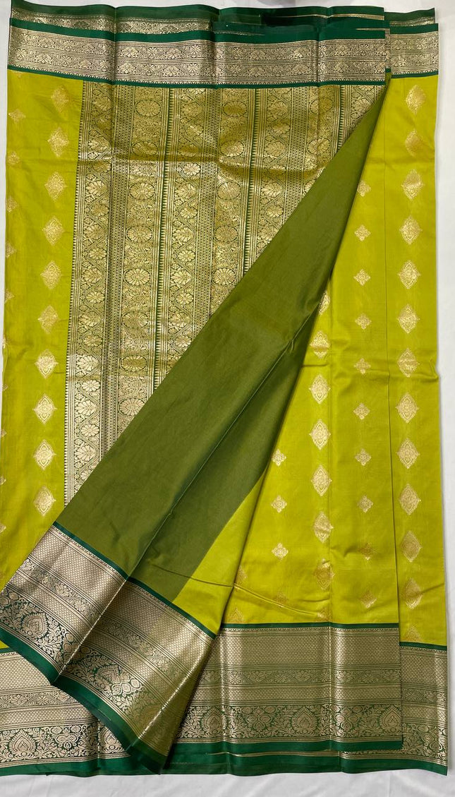 Semi Kanjivaram Silk Saree – Lime Green with Green Zari Border|S21_7