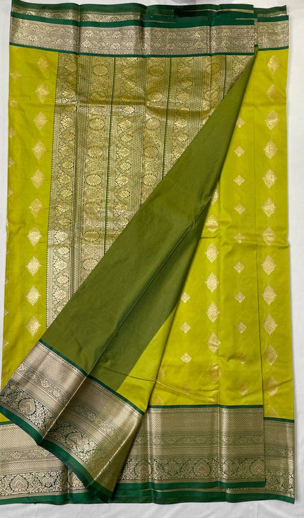 Semi Kanjivaram Silk Saree – Lime Green with Green Zari Border|S21_7
