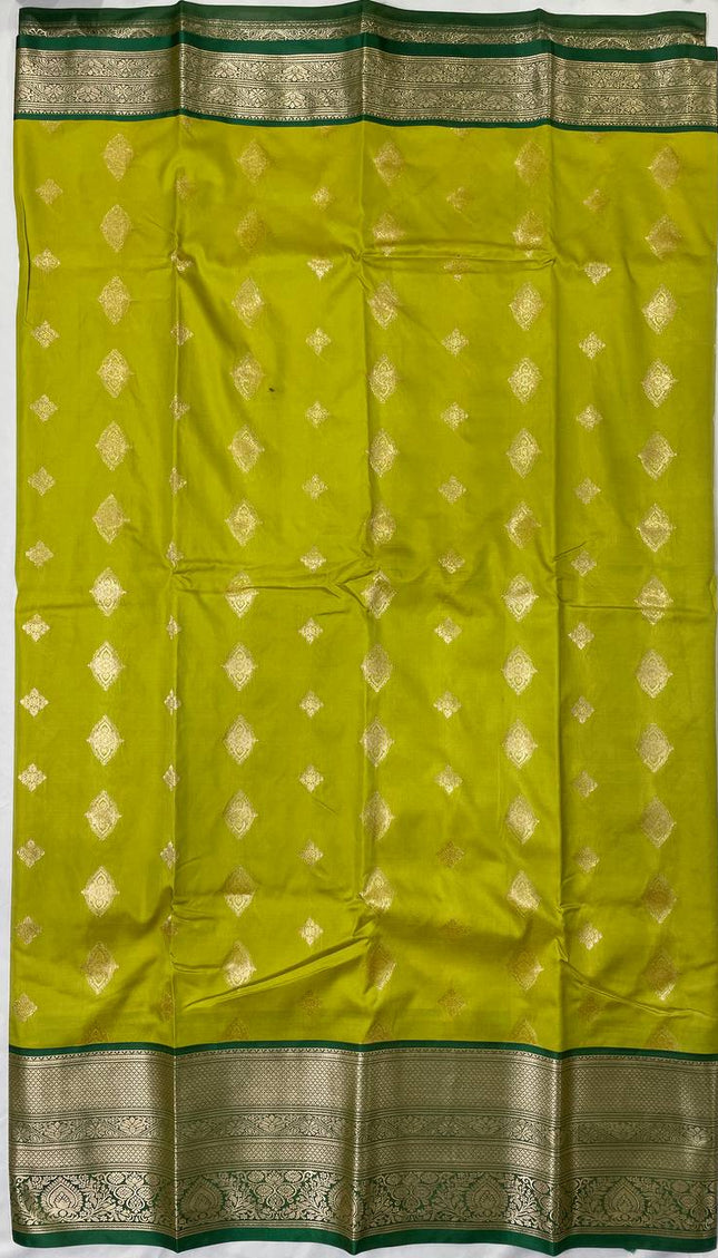 Semi Kanjivaram Silk Saree – Lime Green with Green Zari Border|S21_7