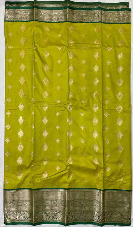 Semi Kanjivaram Silk Saree – Lime Green with Green Zari Border|S21_7