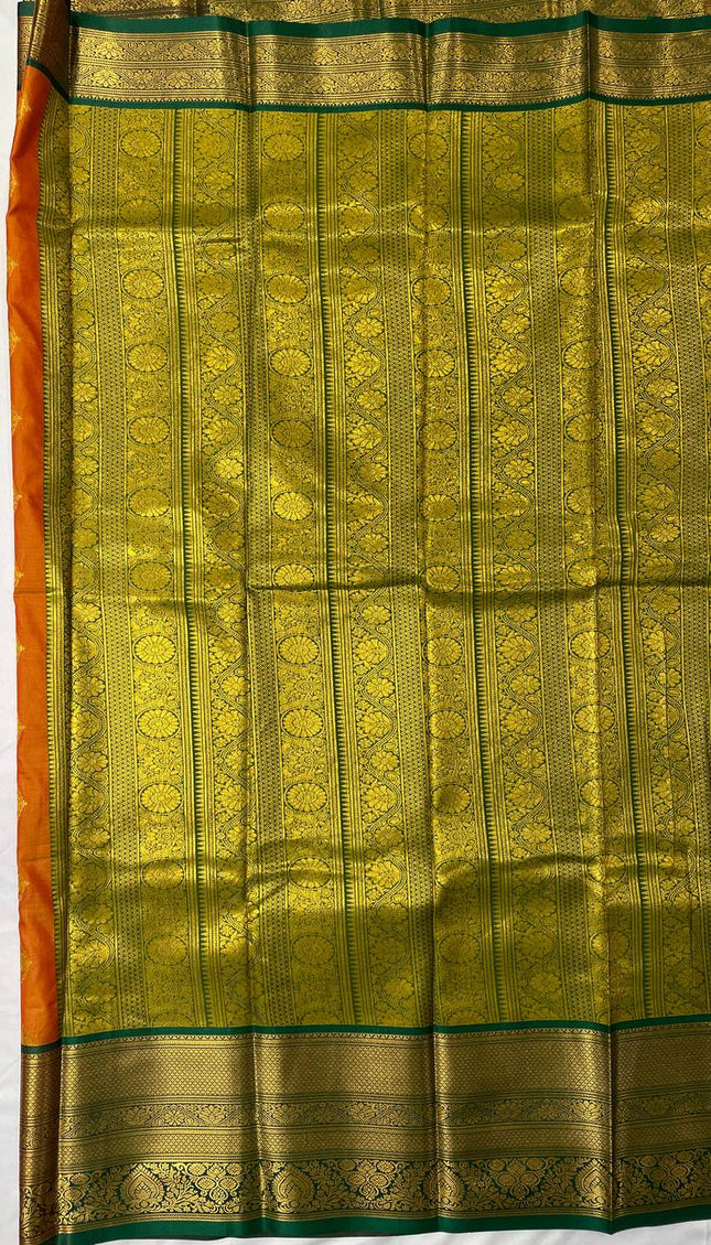 Semi Kanjivaram Silk Saree – Rust Orange with Green Zari Border|S21_2