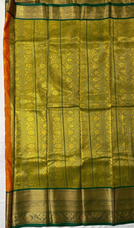 Semi Kanjivaram Silk Saree – Rust Orange with Green Zari Border|S21_2