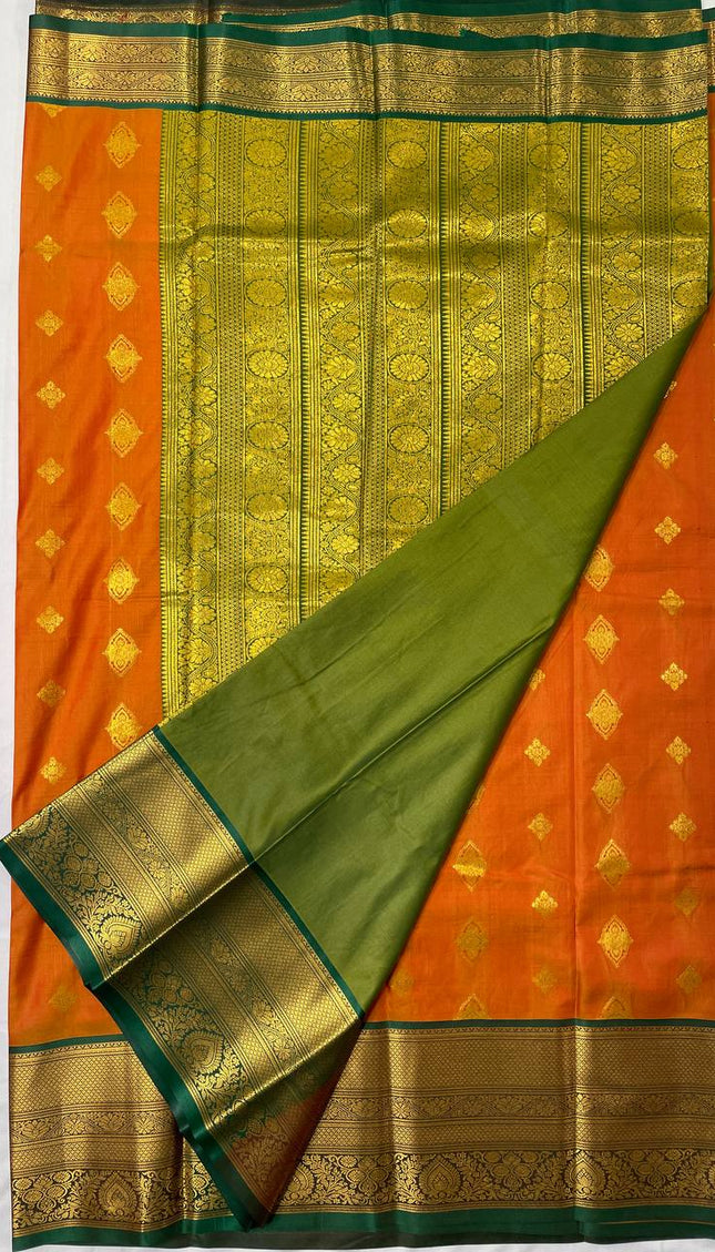 Semi Kanjivaram Silk Saree – Rust Orange with Green Zari Border|S21_2