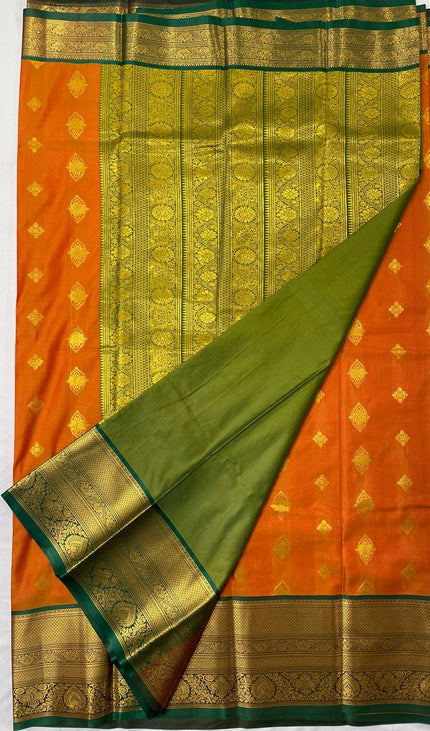 Semi Kanjivaram Silk Saree – Rust Orange with Green Zari Border|S21_2