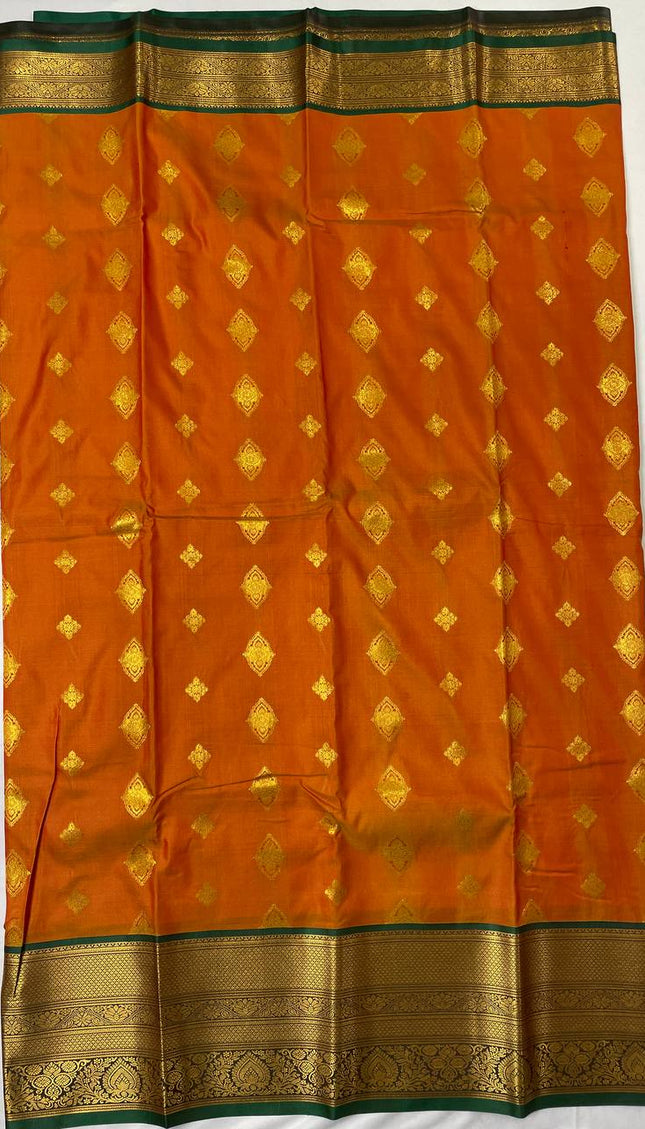 Semi Kanjivaram Silk Saree – Rust Orange with Green Zari Border|S21_2