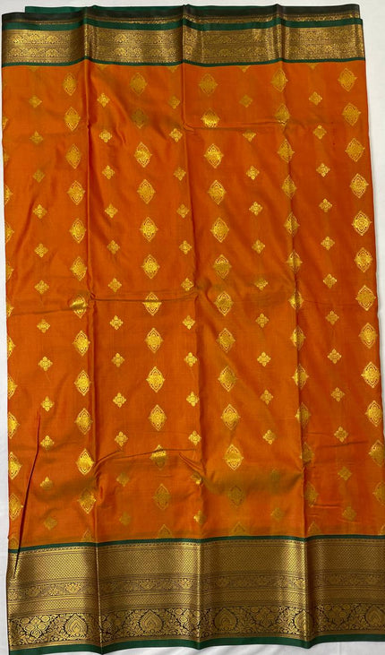Semi Kanjivaram Silk Saree – Rust Orange with Green Zari Border|S21_2