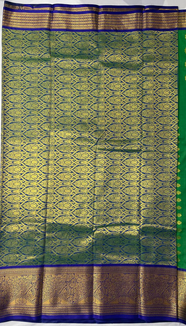 Semi Kanjivaram Silk Saree – Green with Royal Blue Zari Border|S22_1