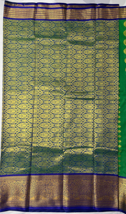 Semi Kanjivaram Silk Saree – Green with Royal Blue Zari Border|S22_1