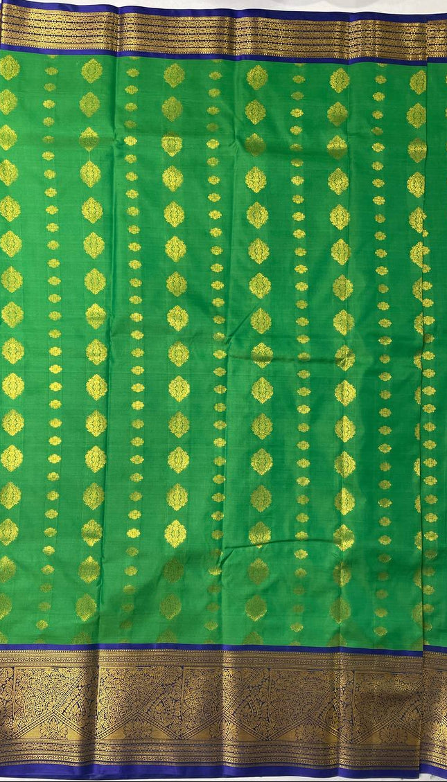 Semi Kanjivaram Silk Saree – Green with Royal Blue Zari Border|S22_1
