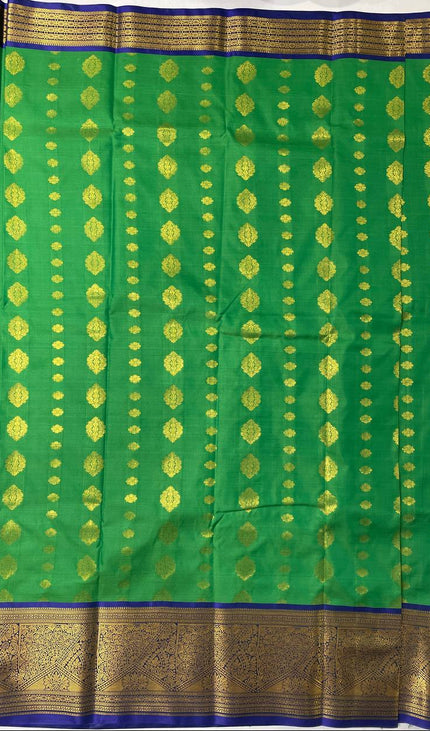 Semi Kanjivaram Silk Saree – Green with Royal Blue Zari Border|S22_1