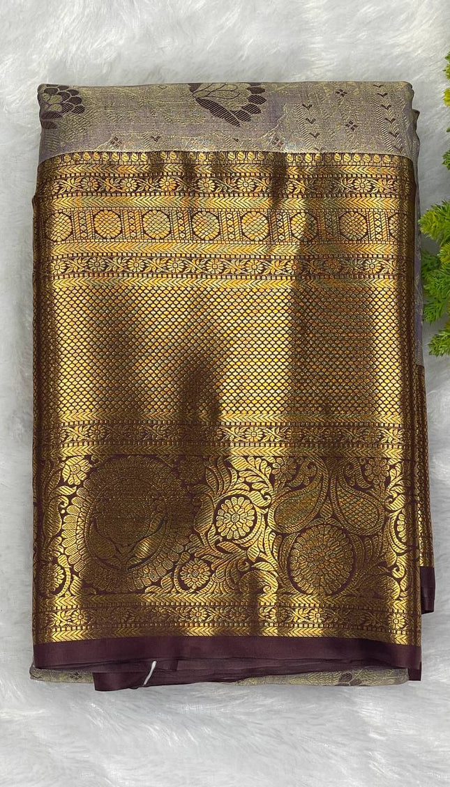 Tissue Silk Saree – Lavender with Zari Border|S23_6