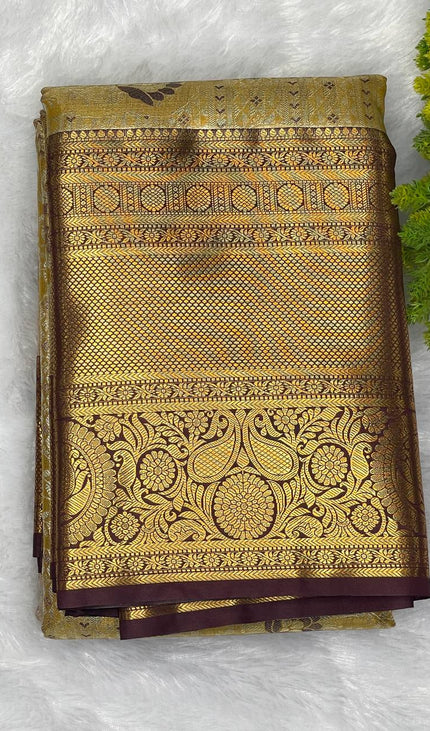 Tissue Silk Saree – Yellow with Zari Border|S23_4