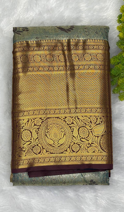 Tissue Silk Saree – Blue with Zari Border|S23_3