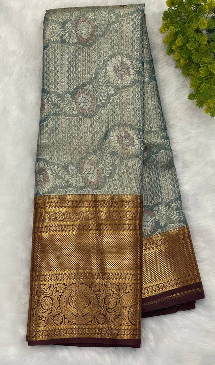 Tissue Silk Saree – Blue with Zari Border|S23_3