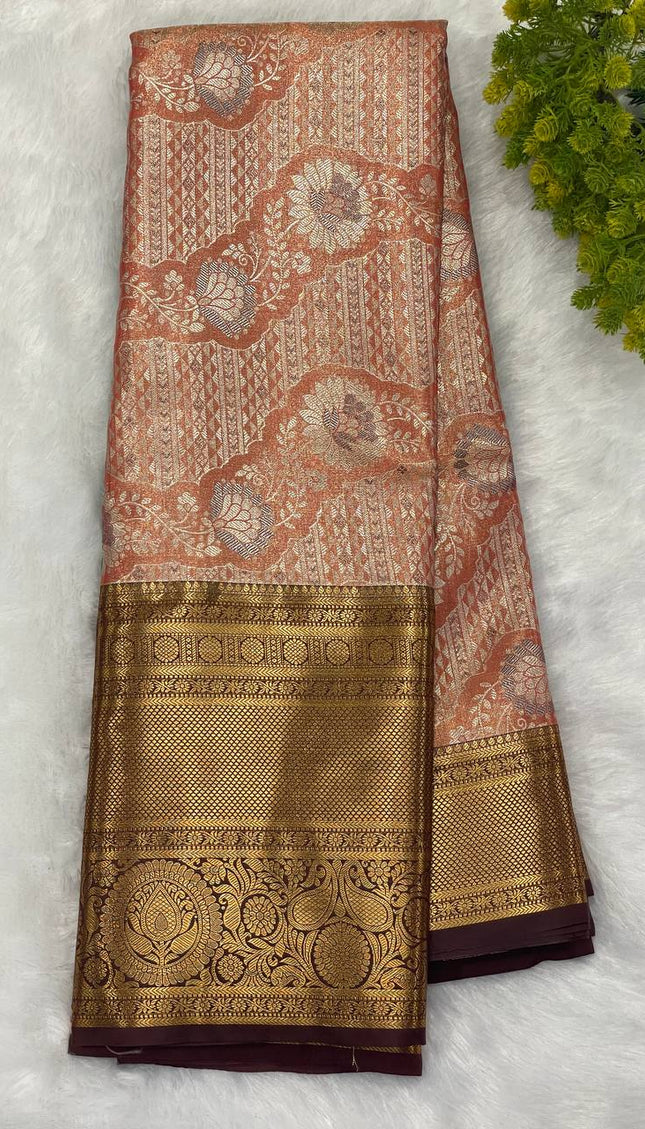 Tissue Silk Saree – Red  with Zari Border|S23_5