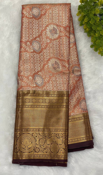 Tissue Silk Saree – Red  with Zari Border|S23_5