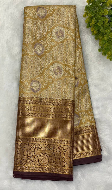 Tissue Silk Saree – Yellow with Zari Border|S23_4
