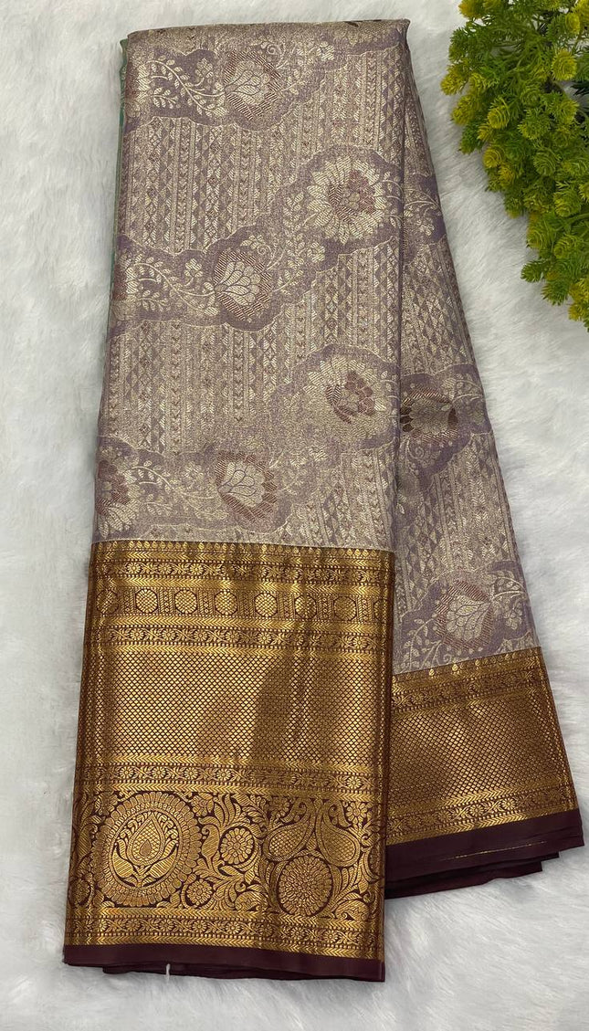 Tissue Silk Saree – Lavender with Zari Border|S23_6