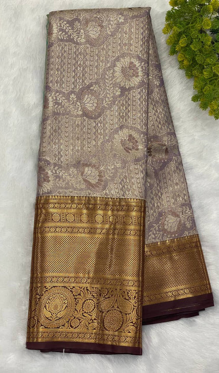 Tissue Silk Saree – Lavender with Zari Border|S23_6