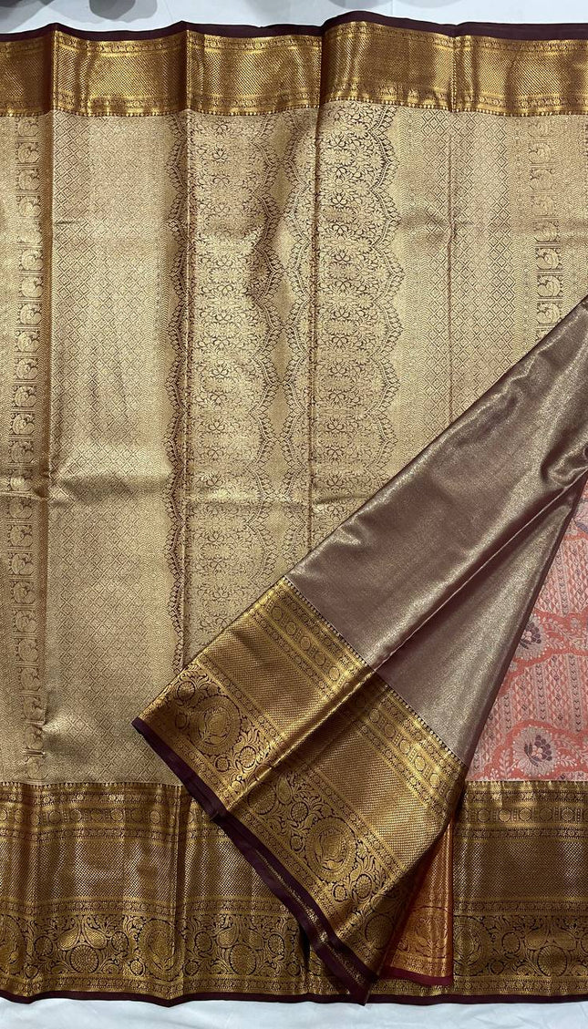 Tissue Silk Saree – Red  with Zari Border|S23_5