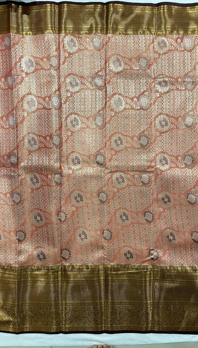 Tissue Silk Saree – Red  with Zari Border|S23_5
