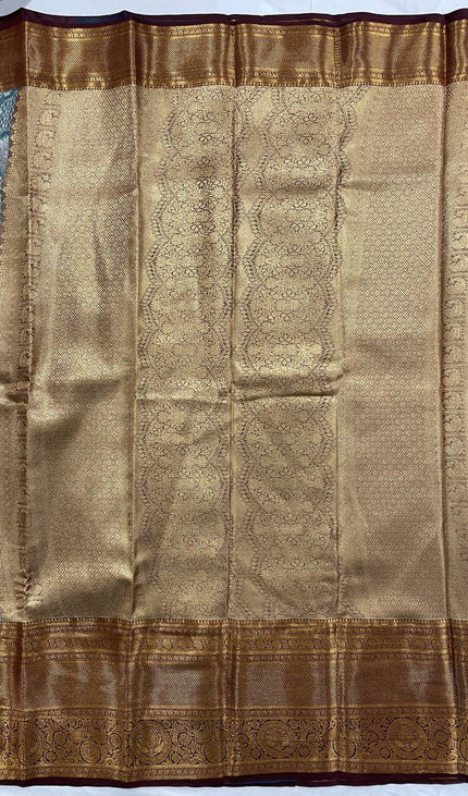 Tissue Silk Saree – Blue with Zari Border|S23_3
