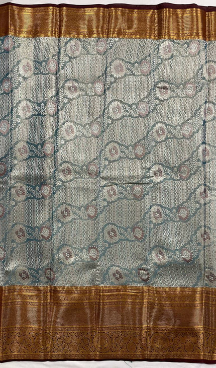 Tissue Silk Saree – Blue with Zari Border|S23_3