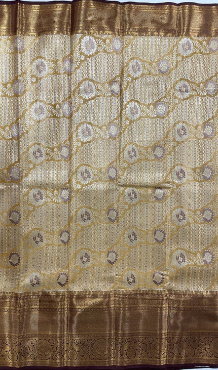 Tissue Silk Saree – Yellow with Zari Border|S23_4