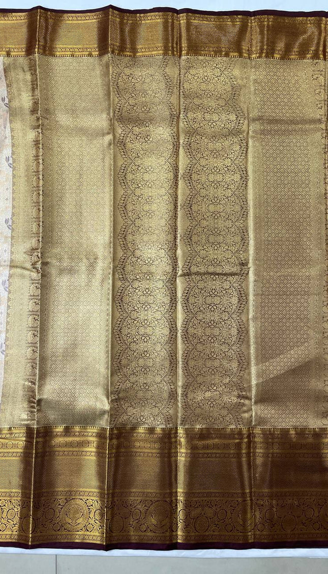 Tissue Silk Saree – Peach Gold with Rich Zari Border|S23_1