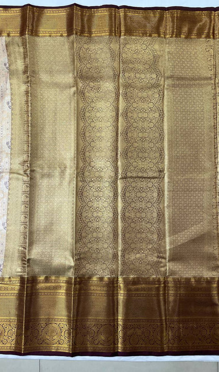 Tissue Silk Saree – Peach Gold with Rich Zari Border|S23_1