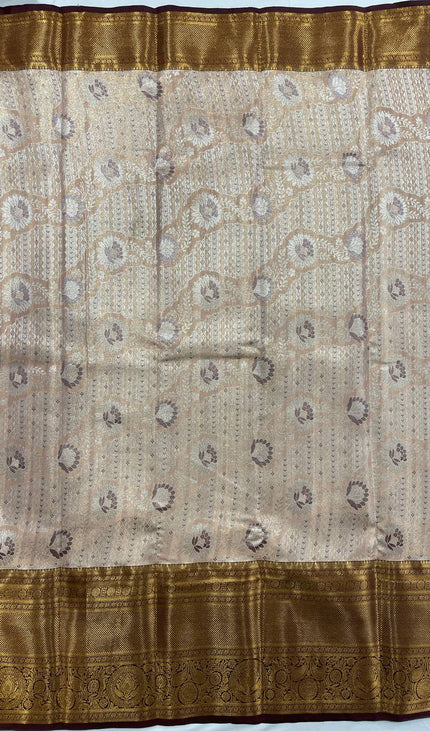 Tissue Silk Saree – Peach Gold with Rich Zari Border|S23_1