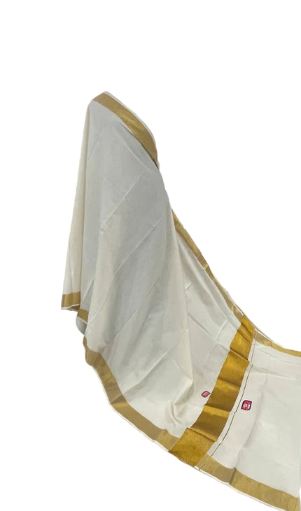 Kerala Cotton Saree –Vishu Special Off-White & Gold Zari Border|V1