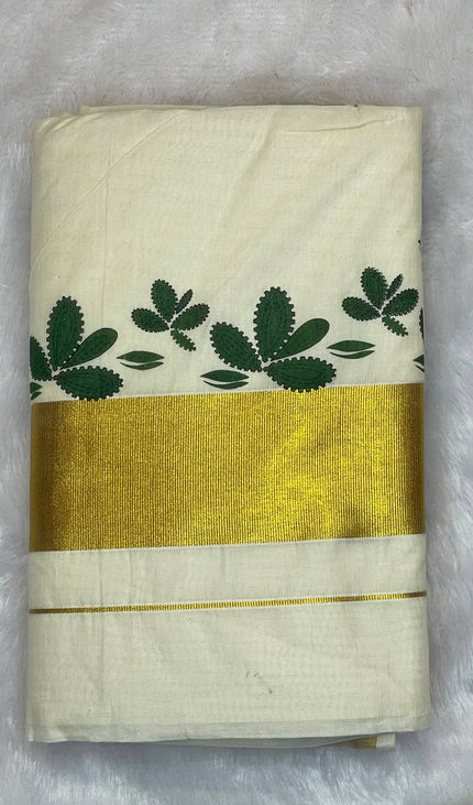 Off-White Kerala Printed Cotton Saree –Vishu Special |V4