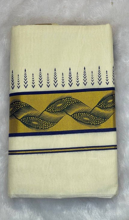 Off-White Kerala Printed Cotton Saree –Vishu Special |V4