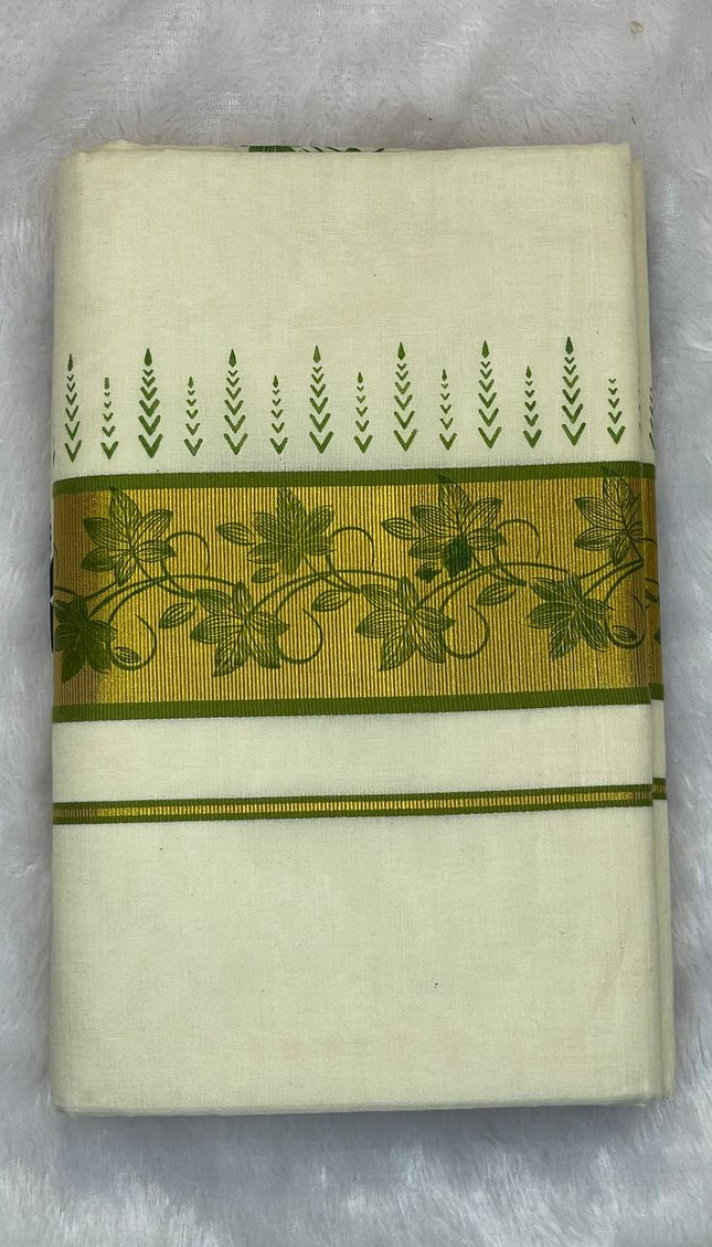 Off-White Kerala Printed Cotton Saree –Vishu Special |V4