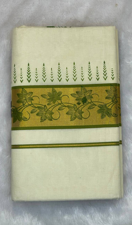 Off-White Kerala Printed Cotton Saree –Vishu Special |V4