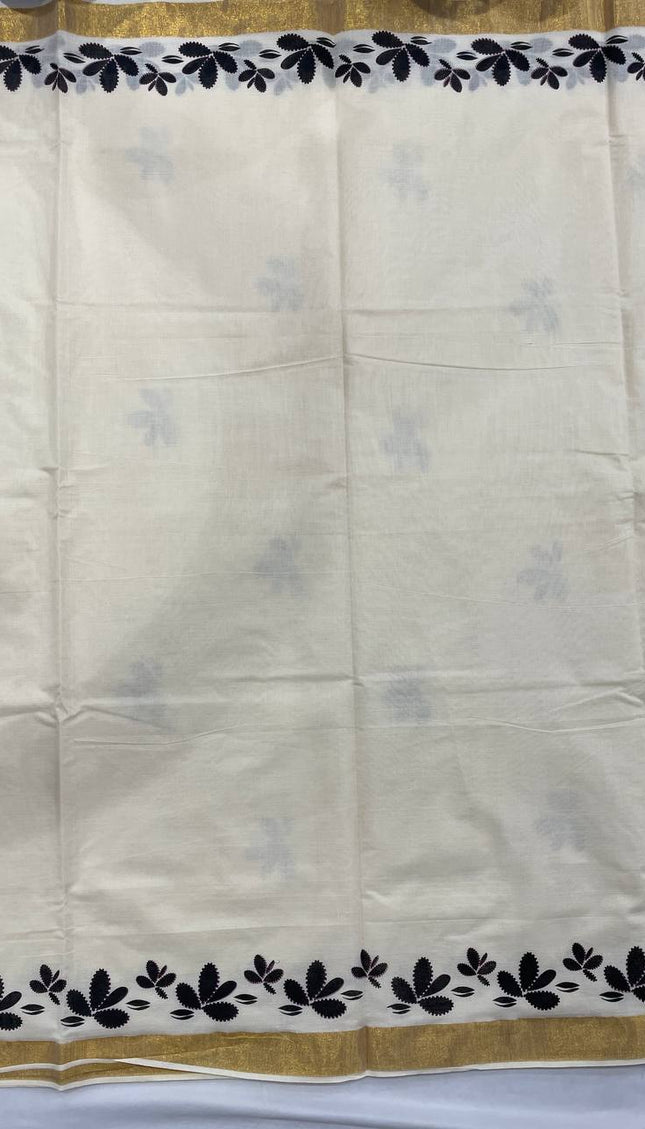 Off-White Kerala Printed Cotton Saree –Vishu Special  |V4