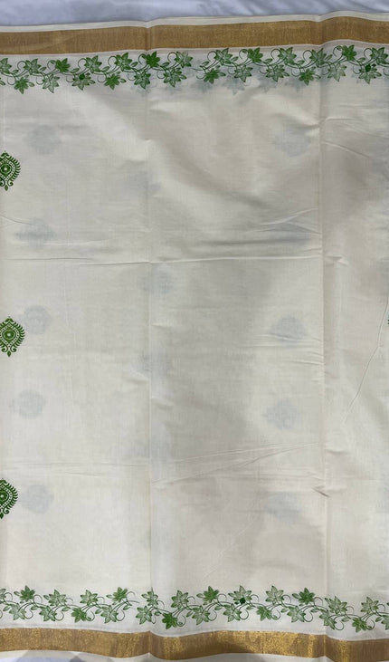 Off-White Kerala Printed Cotton Saree –Vishu Special |V4