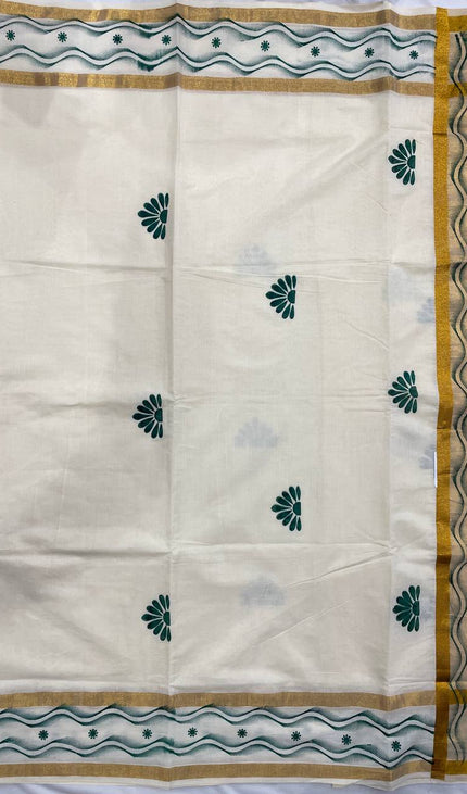 Off-White Kerala Printed Cotton Saree –Vishu Special |V4