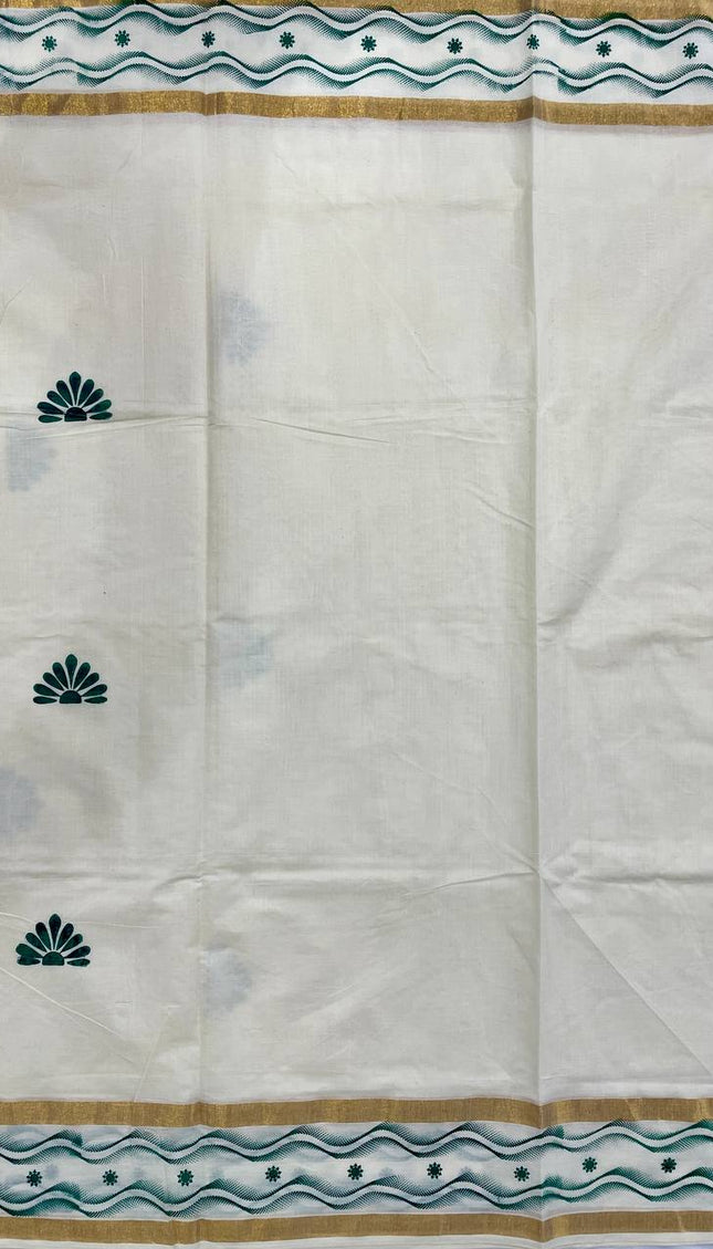 Off-White Kerala Printed Cotton Saree –Vishu Special |V4