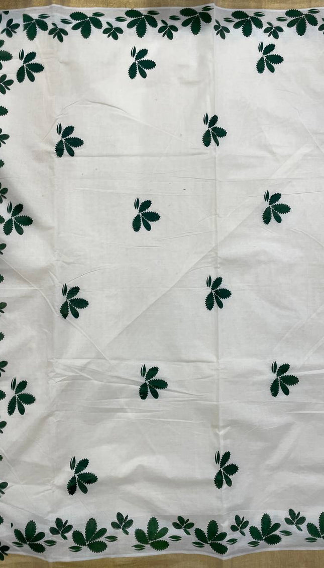 Off-White Kerala Printed Cotton Saree –Vishu Special |V4