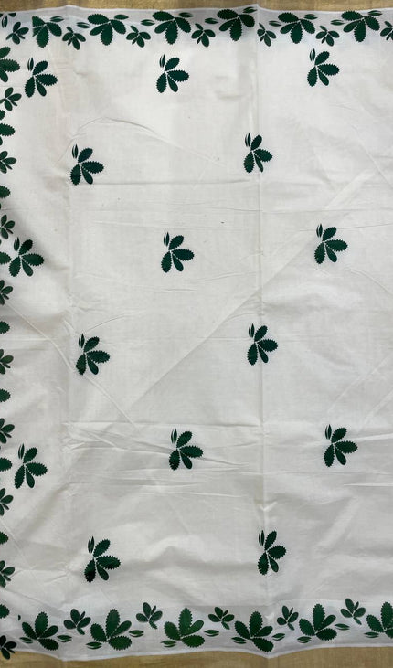 Off-White Kerala Printed Cotton Saree –Vishu Special |V4