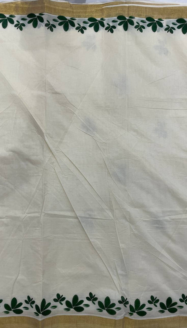 Off-White Kerala Printed Cotton Saree –Vishu Special |V4