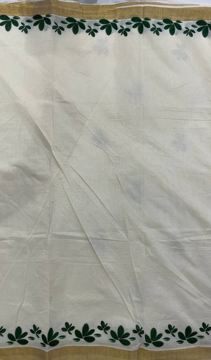 Off-White Kerala Printed Cotton Saree –Vishu Special |V4