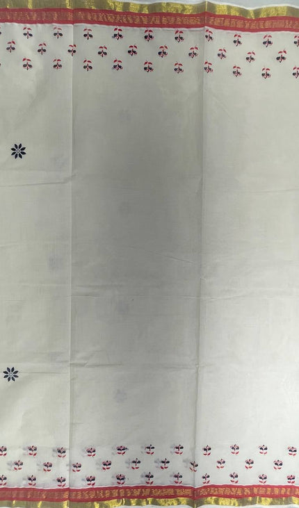 Off-White Kerala Printed Cotton Saree –Vishu Special |V4
