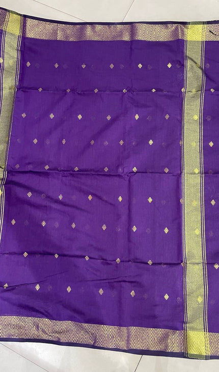 Maheshwari Cotton Saree – Violet with Zari Buti & Gold Border|CS10_2