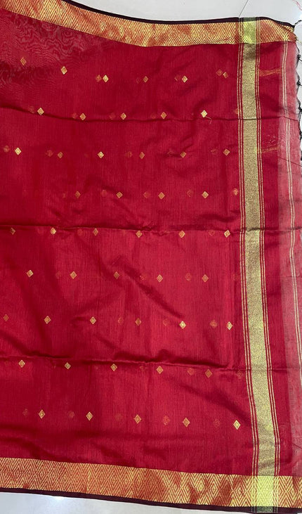 Maheshwari Cotton Saree – Classic Red with Zari Buti & Gold Zari Border|CS10_3
