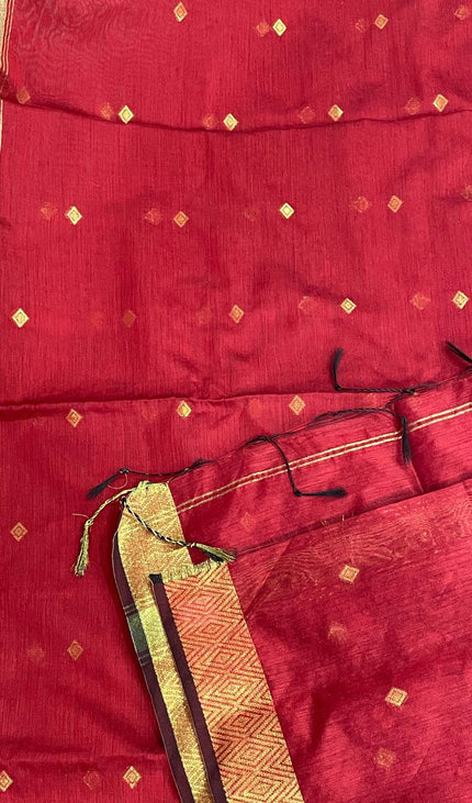 Maheshwari Cotton Saree – Classic Red with Zari Buti & Gold Zari Border|CS10_3