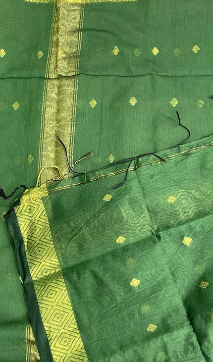 Maheshwari Cotton Saree – Green with Zari Buti & Contrast Gold Border|CS10_4